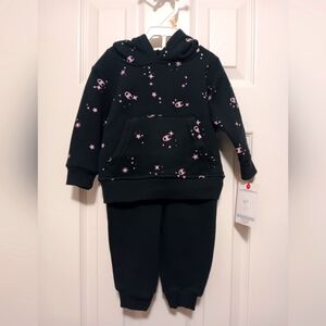 2pc Champion baby girl black/pink sweatshirt w/hoodie & sweatpant, Size: 12M
